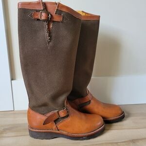 Vintage Chippewa 15" Brown Leather Snake Proof Hunting Boots Outdoors Women's 7